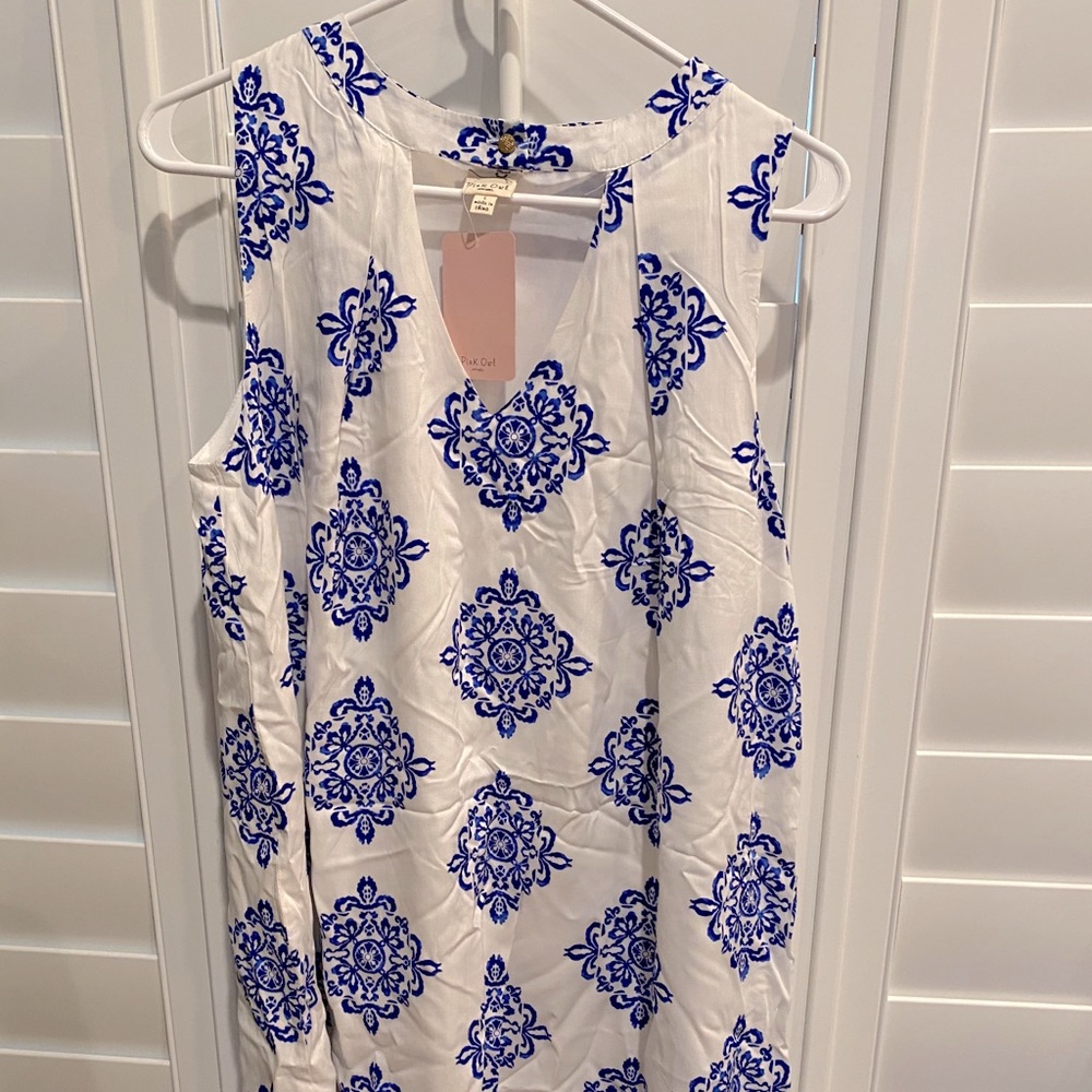 White with Royal Blue pattern Dress